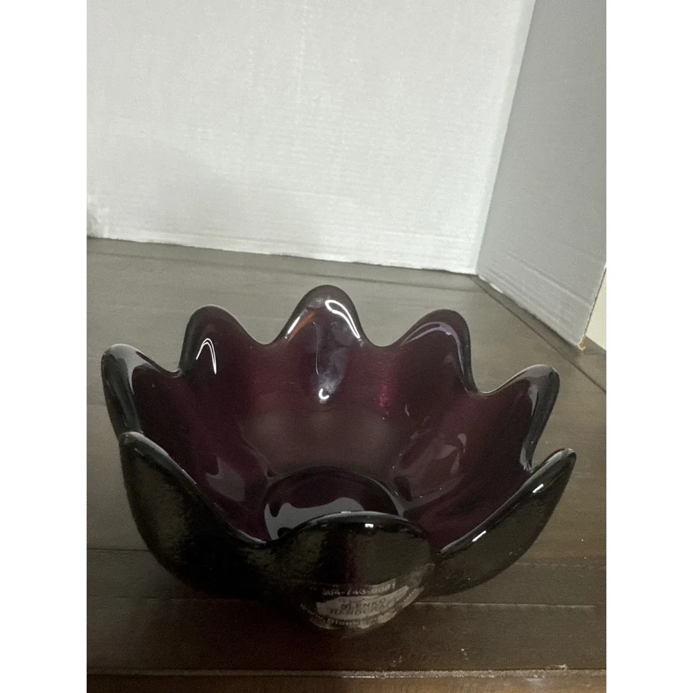 Blenko Amethyst Purple Scalloped Glass Bowl Signed Richard Blenko 2000 USA